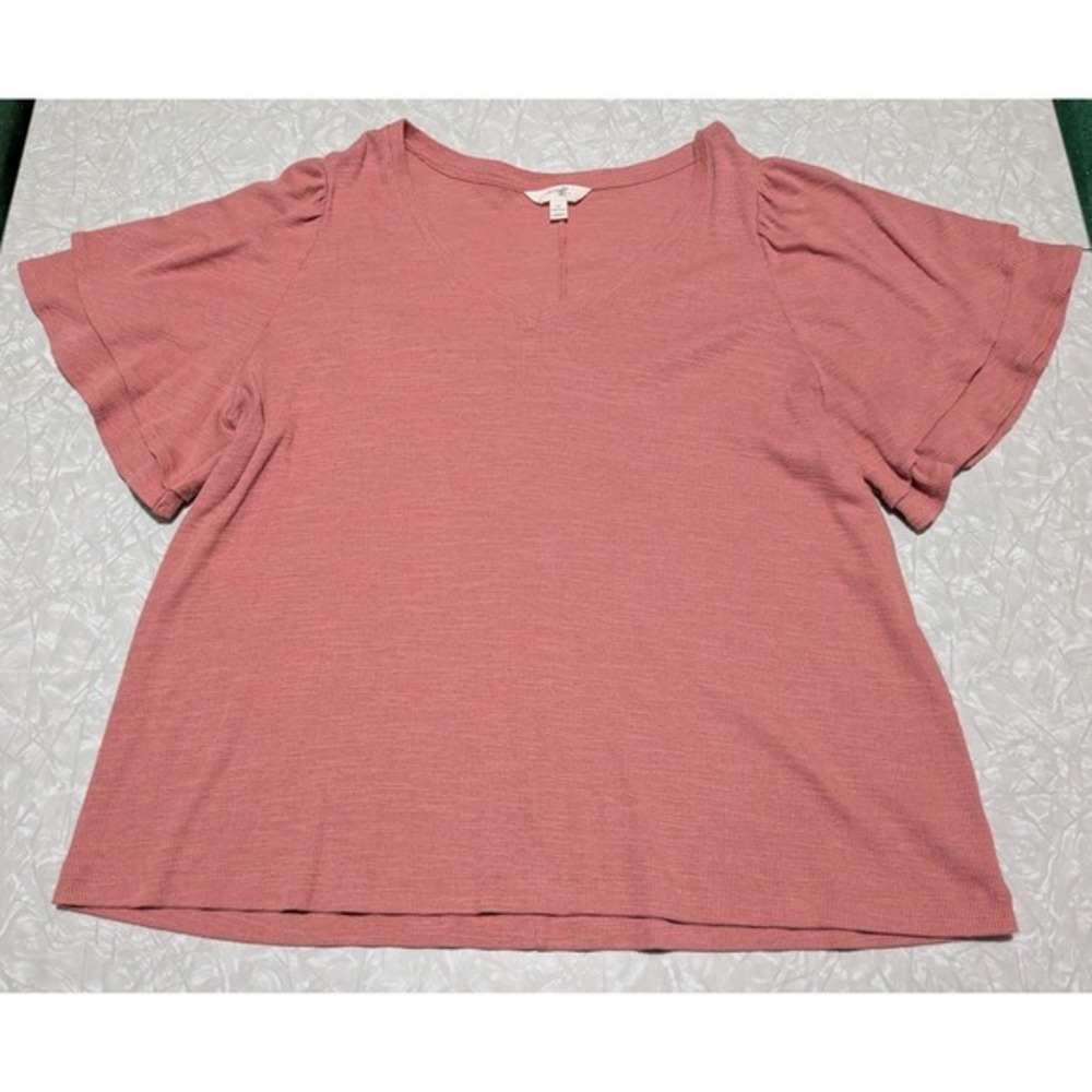 Terra & Sky Women's XL 16-18‎ Pink Ribbed Short Sleeve T-Shirt Boho Coquette